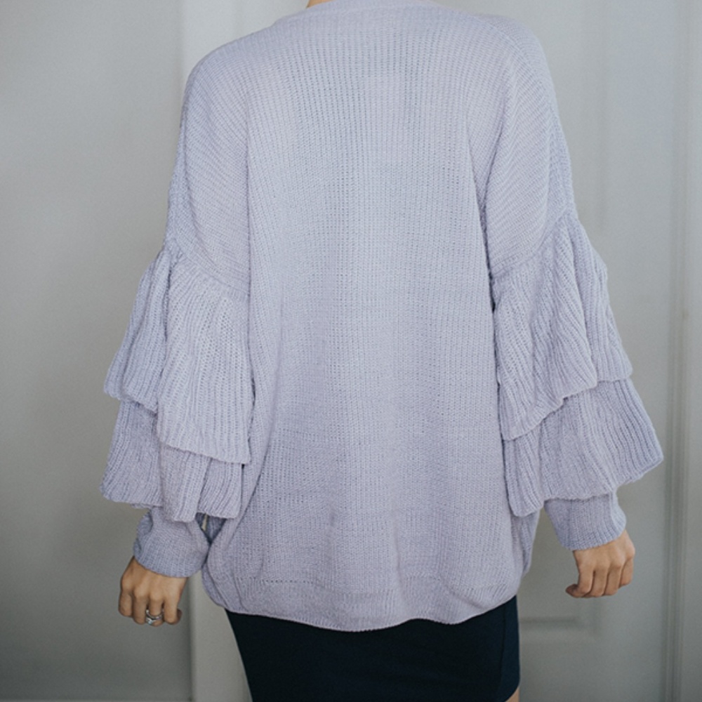 KRISTINA- LAVENDER TIERED SLEEVE CARDIGAN - Picture 2 of 3